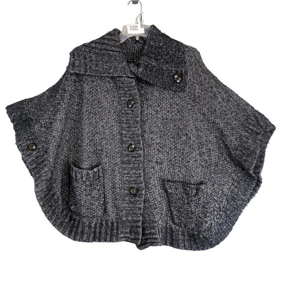 Aerie Chunky Knit Wool Blend Gray Sweater Poncho Women's XS-S Buttons Pockets - Picture 1 of 10